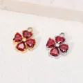 Rote herzförmige Zirkon-Glücksklee-Anhänger in Gold- und Silberoptik für DIY-Schmuck - Stahlfarben / Granatrot