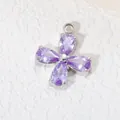 Purple four-leaf clover zircon pendant with stainless steel base for DIY jewelry - Blue Zirconia / Silver