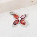 Four-leaf clover pendant with red marquise zircon in stainless steel silver finish - Steel Garnet Red