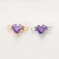 Hartvormige paarse zirkoon dubbele ring connectoren van roestvrij staal voor DIY-sieraden. - 5*5 Staalkleur Zetting / Februari Amethist Zirconia