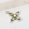 Eleganter vierblättriger Kleeblatt-Anhänger aus olivgrünem Zirkon für DIY-Halsketten - Stahlfarbenes Olivgrün