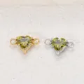 Hartvormige groene zirkoon connectoren in goud en zilver roestvrij staal voor DIY - 5*5 Staalkleur Zetting / Augustus Peridot Groene Zirconia