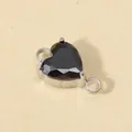 Elegante conector de circonita negra en forma de corazón con engaste de acero para joyería DIY - Engaste Color Acero / Circón Negro