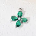 Elegant four-leaf clover pendant featuring four pear-shaped green zircons for DIY jewelry - Emerald Green Zirconia / Silver