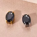 Ciondoli in zircone ovale nero con montature in acciaio inossidabile oro e argento - Zirconia Nera (13) / 6*8mm / Argento