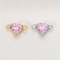 Hartvormige roze zirkonia roestvrijstalen dubbele ring connectoren in goud en zilver - 5*5 Staalkleur Zetting / Oktober Roze Zirconia