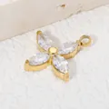 Vierblättriger Kleeblatt-Zirkonia-Anhänger mit 8K Goldbeschichtung für DIY-Schmuck - Gold Weißer Zirkonia