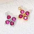 Ciondolo a quadrifoglio con zirconi rosa in oro e argento per gioielli fai da te - Supporto per Pietra Colore Acciaio / Rosso rosa