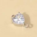 Conector de circonita transparente en forma de corazón con dos anillas para joyas DIY - Engaste Color Acero / Circón Blanco