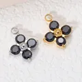 Ciondoli a quadrifoglio in acciaio inossidabile con zirconi neri per gioielli fai-da-te - Supporto per Pietra Colore Acciaio / Zircone Nero