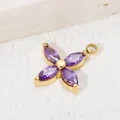 Lila Zirkon-Kleeblatt-Blumenanhänger mit vergoldetem Edelstahl für DIY-Schmuck - Gold-Violetter Zirkonia