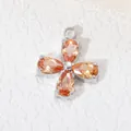 Orange zircon four-leaf clover pendant in stainless steel for DIY jewelry making. - Champagne Gold Zircon / Silver