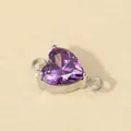 Conector de circón púrpura corazón con garra de acero plateado para joyería artesanal - Engaste Color Acero / Circonita Rojo Púrpura