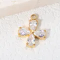 Sparkling gold-plated clover pendant with clear teardrop zircons for DIY jewelry - White Zirconia / Gold
