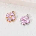 Eleganti ciondoli quadrifoglio con zirconi rosa a cuore e finiture in oro e argento - Zircone Rosa