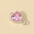 Conector colgante corazón de circón rosa con aros de acero para joyería artesanal DIY - Engaste Color Acero / Circona Rosa