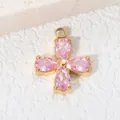 Exquisite pink pear-cut zircon clover pendant in 8K gold plated stainless steel base - Pink Zirconia / Gold