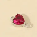 Colgante conector de circonita en forma de corazón rojo con doble bucle de acero - Engaste Color Acero / Rojo rubí
