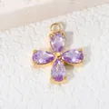 Purple zircon four-leaf clover pendant in gold-plated stainless steel for DIY jewelry - Blue Zirconia / Gold