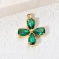 Elegant gold-plated four-leaf clover pendant with green zircon for DIY jewelry making - Emerald Green Zirconia / Gold
