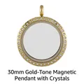 Macro detail of a 30mm golden magnetic glass locket with a rhinestone crystal bezel - 30mm (Rhinestone Style) / Gold