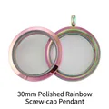 Pendentif médaillon flottant en verre rond 30mm en acier inoxydable arc-en-ciel - 30mm Lisse / Arc-en-ciel