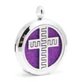 Detail of stainless steel aromatherapy locket with cross hollow and purple felt insert. - Pendant with 10 Pads Only (Without Chain) / Steel Color (ai-000)