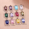 Juego de 12 colgantes rectangulares de circonita de colores para hacer joyas DIY - Colgante Solo (Enero Circonia Granate) / 4*6mm / Color acero