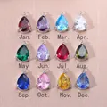 Doce colores de colgantes de piedra de nacimiento de circón en gota para joyería artesanal DIY. - Enero Rojo Granate / Colgante Solo (6x8mm) / Color acero