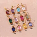 Juego de colgantes de circón rectangular de 12 meses con baño de oro de 18 quilates - Solo Colgante con Anilla (Enero Circonia Granate) / 4*6mm / Dorado