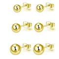 Set van 3 paar 3/4/5mm gouden titanium stalen kogel oorknopjes voor piercing - Gepolijste Bol Vlindersluiting / 4mm / Goud