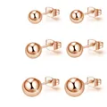 Drie paar roségouden titanium stalen kogel oorbellen in de maten 3mm 4mm 5mm - Gepolijste Bol Vlindersluiting / 4mm / Roségoud