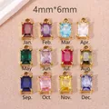 12 colores de colgantes de circonita rectangular 4x6mm bañados en oro 18K - Colgante Solo (Enero Circonia Granate) / 4*6mm / Dorado