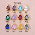 Set de 12 colores de colgantes de piedra de nacimiento de circón gota 6x8mm para joyería DIY - Enero Rojo Granate / Colgante Solo (6x8mm) / Engaste Color Oro