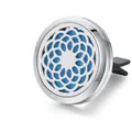 Silver titanium steel car vent diffuser with blue felt and floral cutout design. - Sunflower / Vent Clip Only / Steel