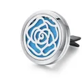 Rose patterned 316L stainless steel car aromatherapy vent clip with blue pad - Camellia / Vent Clip Only / Steel