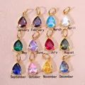 Colección de 12 colgantes de piedra de nacimiento en forma de lágrima para collares y pulseras - Enero Rojo Granate / Colgante Solo (6x8mm) / Dorado