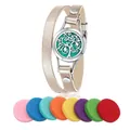 316L Edelstahl Aromatherapie Lederarmband mit 8 bunten Filzpads in Roségold Ausführung - Schraubverschluss / Stern Baum des Lebens