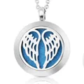 Close-up of 25mm stainless steel aromatherapy locket with hollow angel wings - Pendant Only / Silver (Guardian Angel)