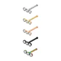 Set de cinco piercings de nariz de acero inoxidable con tres circonitas cúbicas - Triple Diamante Barra Recta / Dorado