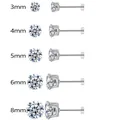 Stainless steel four-prong cubic zirconia stud earrings in sizes 3mm to 8mm, flat back - 6mm/Pack / Steel + White Zirconia
