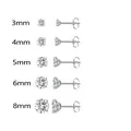 Set de pendientes de acero con circonitas transparentes de 3mm a 8mm - Color Acero + Circonia Blanca / 6mm (Individual)