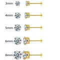 Set of gold titanium steel flat back stud earrings with clear AAA zircons in 3-8mm sizes - 6mm/Pack / Gold + White Zirconia