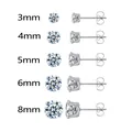 Classic stainless steel 4-prong round cubic zirconia stud earrings, sizes 3mm to 8mm - 6mm (Single) / Steel + White Zirconia
