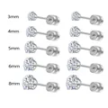 Set of surgical titanium steel stud earrings featuring four-prong round cubic zirconia - White Zirconia Style / 6mm / Steel