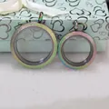 Detail of rainbow stainless steel floating locket pendants in 30mm and 25mm sizes - Rainbow