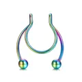 Levendige regenboog roestvrijstalen U-vormige septum neusring met gladde ronde uiteinden - 0.8*8*3 / Regenboog