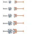 Rose gold flat back round zirconia stud earrings available in sizes from 3mm to 8mm - 6mm/Pack / Rose Gold + White Zirconia