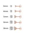 Pendientes de acero oro rosa con circonitas cúbicas en cinco tamaños de 3 a 8 mm - Oro rosa + Zirconia blanca / 6mm (Individual)