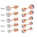 Double-headed CZ stud earrings in rose gold finish with clear stones, sizes 3mm to 8mm - White Zirconia Style / 6mm / Rose Gold